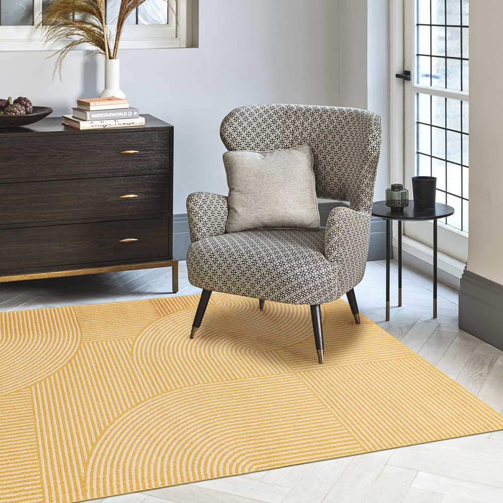 Muse MU18 Geometric Stripe Woven Rugs in Yellow